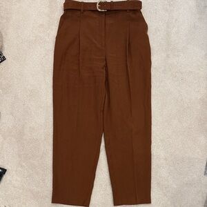 Zara Women’s Caramel Brown Pleated Chinos with Gold Belt